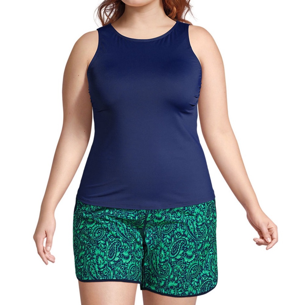 Lands' End High Neck Modest Tankini Top. Navy w/Multicolor stripes. Size 16L NWT - Picture 3 of 5
